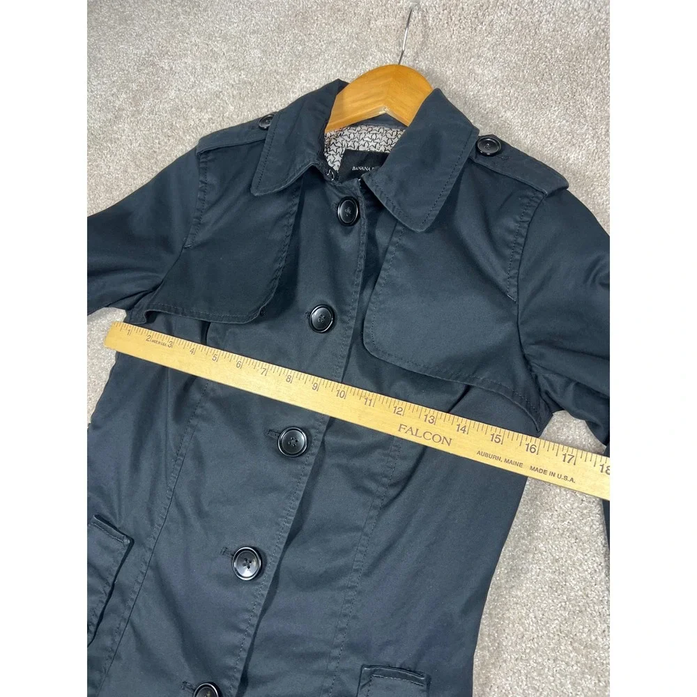 Banana Republic Black Trench Coat XS Petite‎ Preppy Classic Star Print Lining